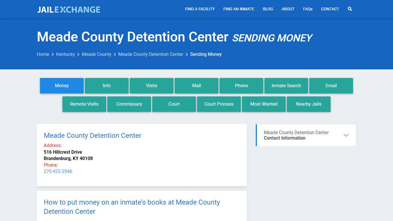 Send Money to Inmate - Meade County Detention Center, KY - Jail Exchange